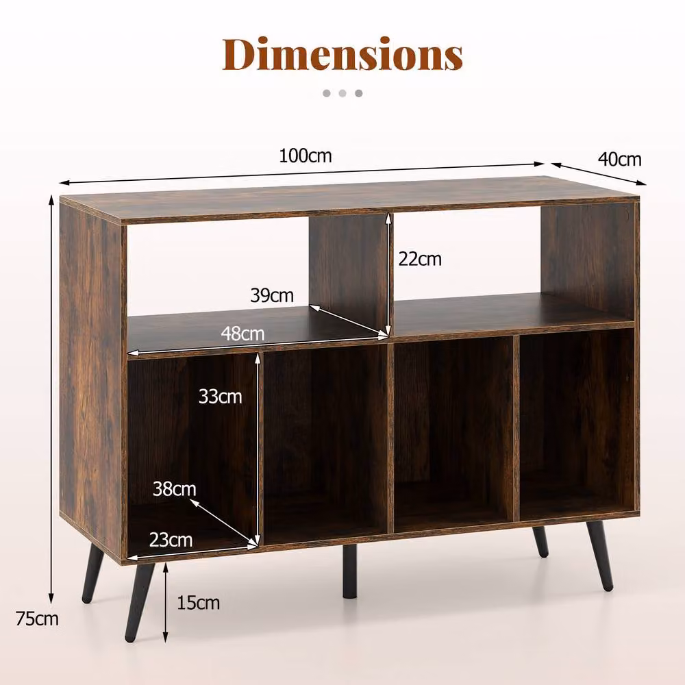 Gymax 3-Tier Mid-Century Record Player Stand and Vinyl Shelves in Brown – 2