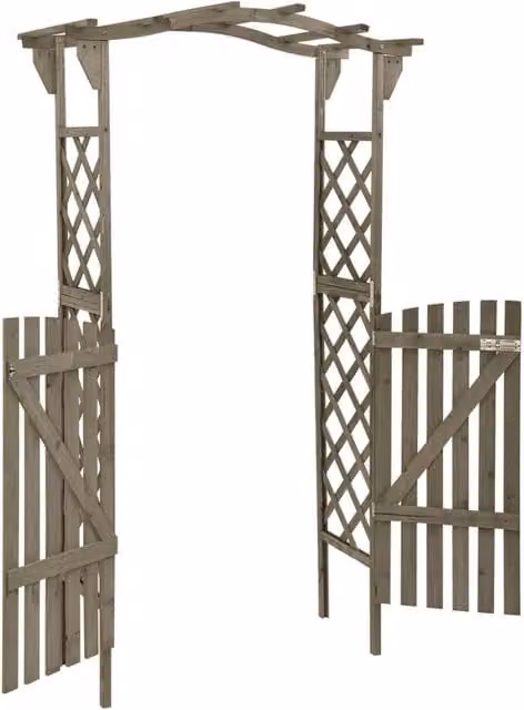Berkfield Home Curved Wooden Pergola with Gate in Grey, W/D/H: 116 x 40 x 204 cm – 1
