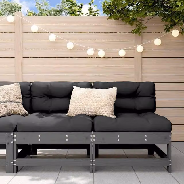 Berkfield Home Set of 2 Grey Fabric Middle Sofas with Scatter Cushions and Solid Pine Wood Frame