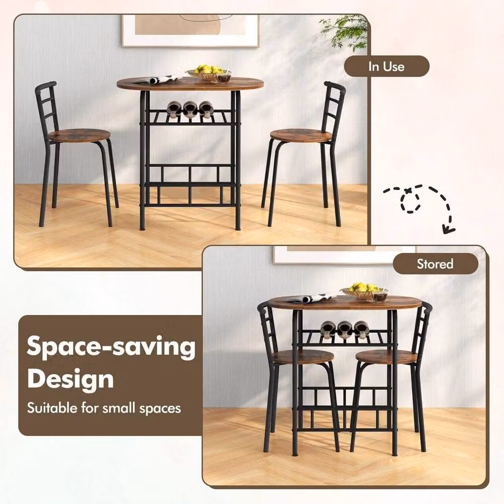 Kelvenix 3-Piece Oval Dining Table and Chairs Set in Brown – 4