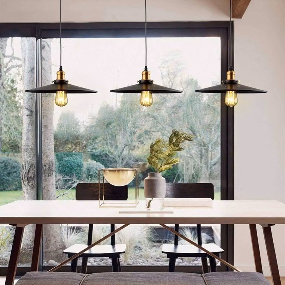 COMELY Industrial Metal Black Pendant Chandelier with Adjustable Height and E27 Filament Bulb Compatibility – 4