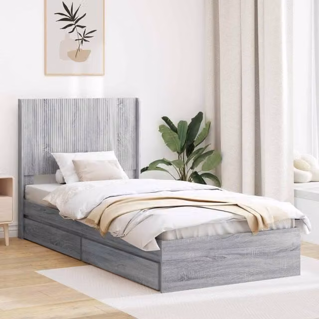 Berkfield Home Modern Bed Frame with Headboard and Lift Up Storage in Grey Sonoma