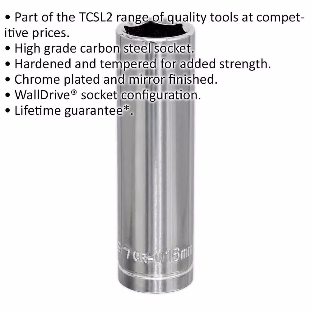 Loops 16mm Chrome Plated Deep Drive Socket 1/2 inch Square Drive Carbon Steel in Silver – 2