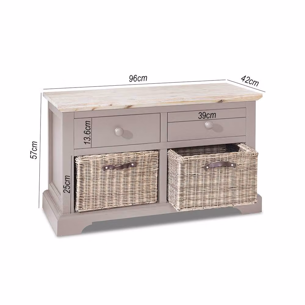 Statement Furniture Florence Storage Bench with 2 Drawers and 2 Baskets in Taupe – 2