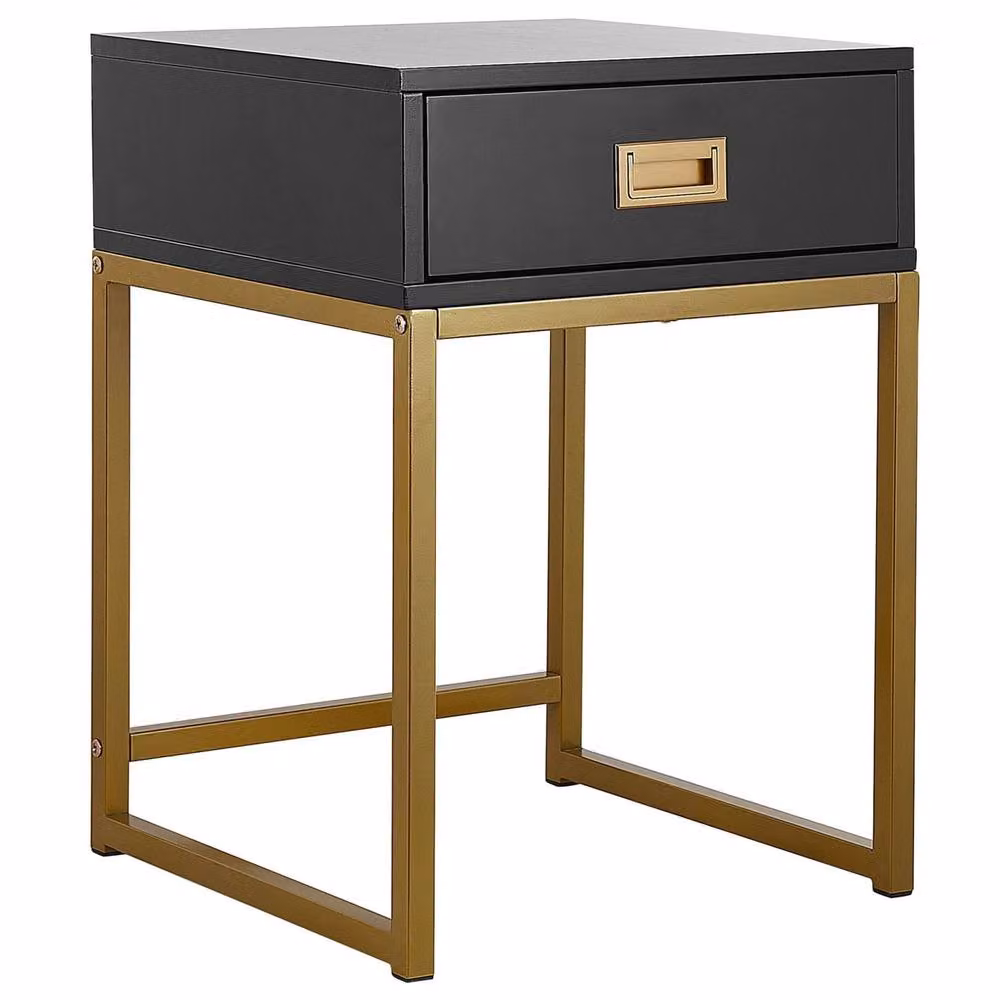 Wyld and Coco Black and Gold Side Table with Drawer, W/D/H: 40 x 40 x 57 cm – 2
