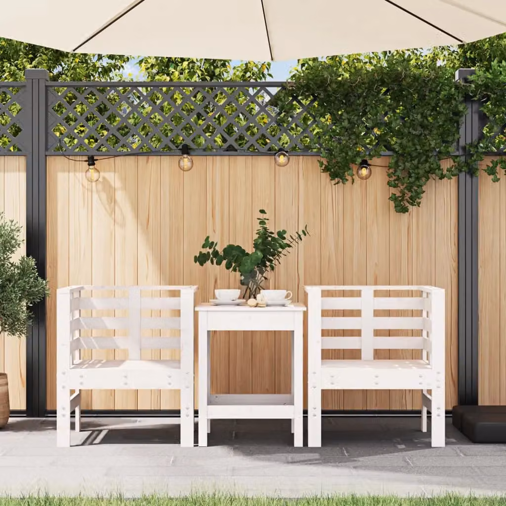 Berkfield Home Rustic White Solid Wood Pine Garden Chairs, 2 Pack, W: 61.5 cm, D: 53 cm, H: 71 cm – 2