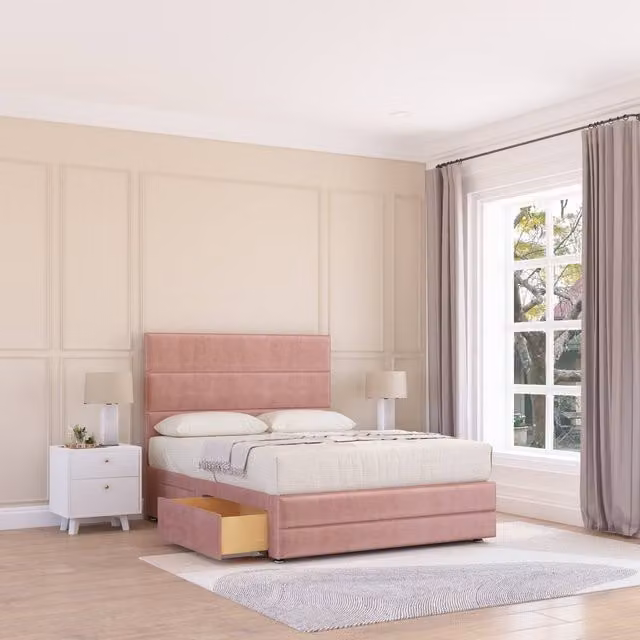 Sloomy Monaco Upholstered Fabric Bed Base in Pink, Double, W/D/H: 140 x 200 cm