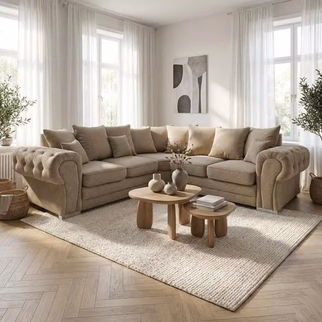 Abakus Direct Verona L-Shape Corner Sofa in Taupe Linen Chenille