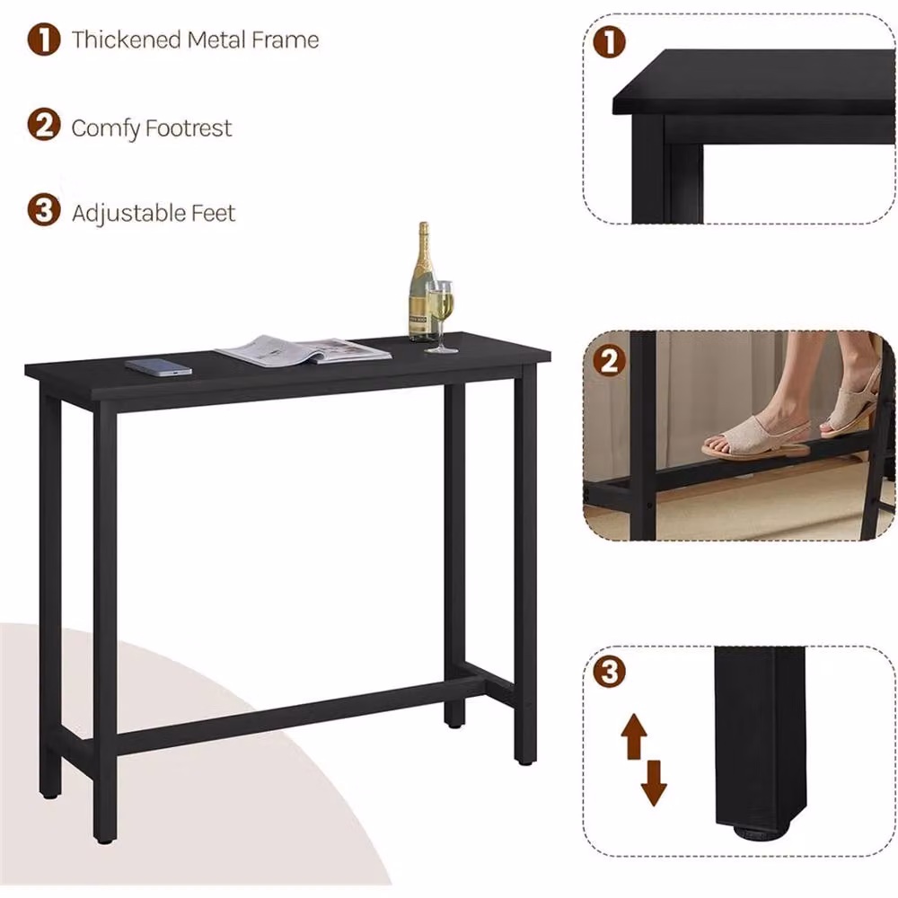 Nordara Black Kitchen Bar Table and Counter Dining Table with Metal Legs – 3