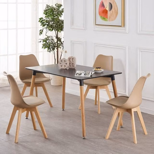 Life Interiors Halo Rectangular Dining Table and 4 Lorenzo Dining Chairs Set in Beige Wood