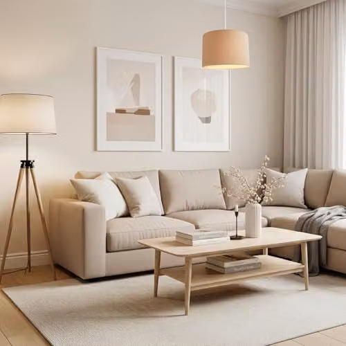 Happy Homewares Beige Linen Fabric Drum Lamp Shade with Cotton Lining, W/D/H: 30 x 30 x 20 cm – 2