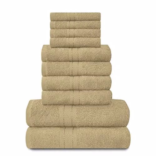 GAVENO CAVAILIA 10 Piece Egyptian Cotton Towel Set in Brown and Beige