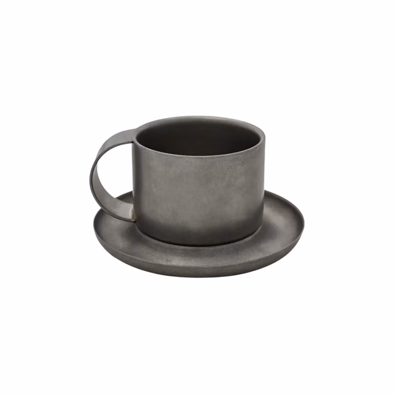 Service Projects Arlo Stainless Steel Cup and Saucer Set, Grey
