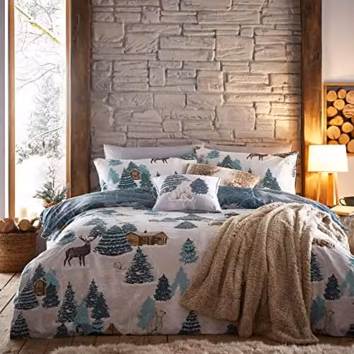 Riva Home Nature Graphic Reversible Duvet Cover and Pillowcase Set, Blue, W/D/H: 200 x 200 cm
