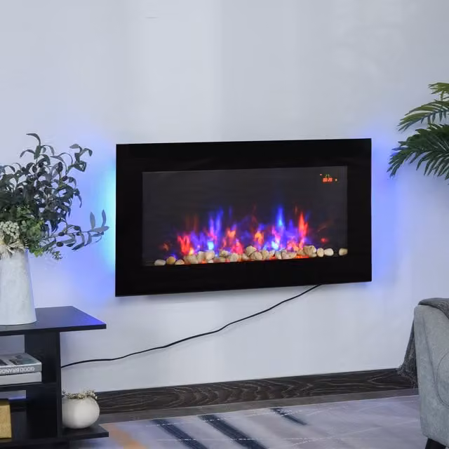 HOMCOM Black LED Electric Fireplace with 1000W Heating Output