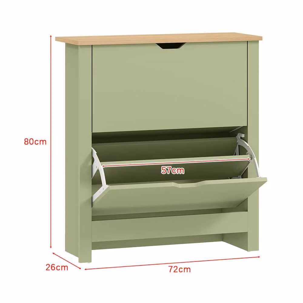 ERGOVEXA Slim Green Shoe Cabinet with 3 Tilting Compartments and Adjustable Internal Shelves – 2