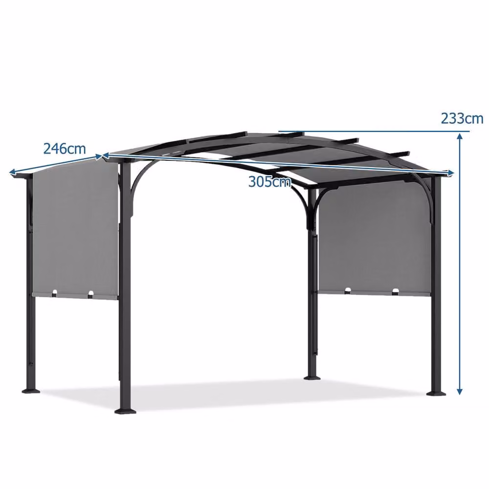 Gymax Retractable Arched Garden Pergola with Grey Canopy – 3