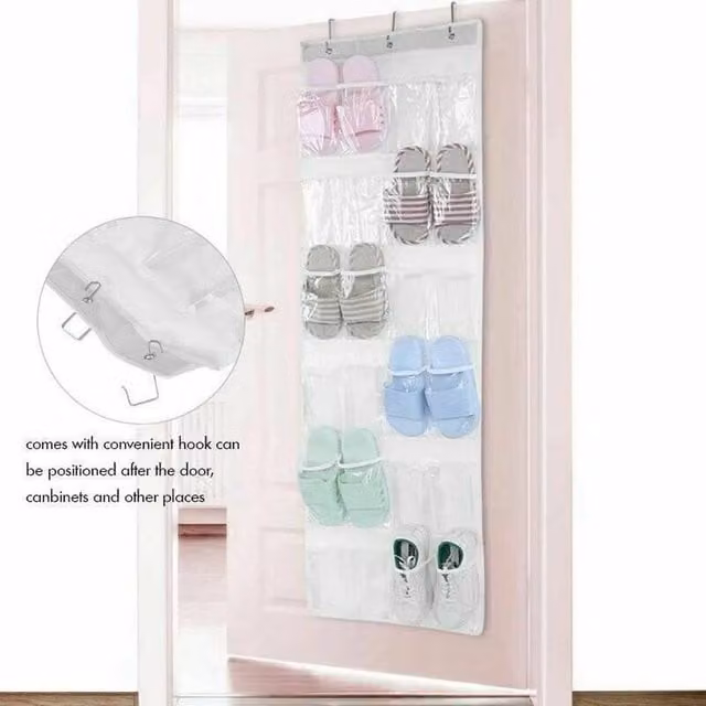 FORGEVIO 24-Pocket Over Door Hanging Shoe Rack Storage in Transparent Plastic – 1
