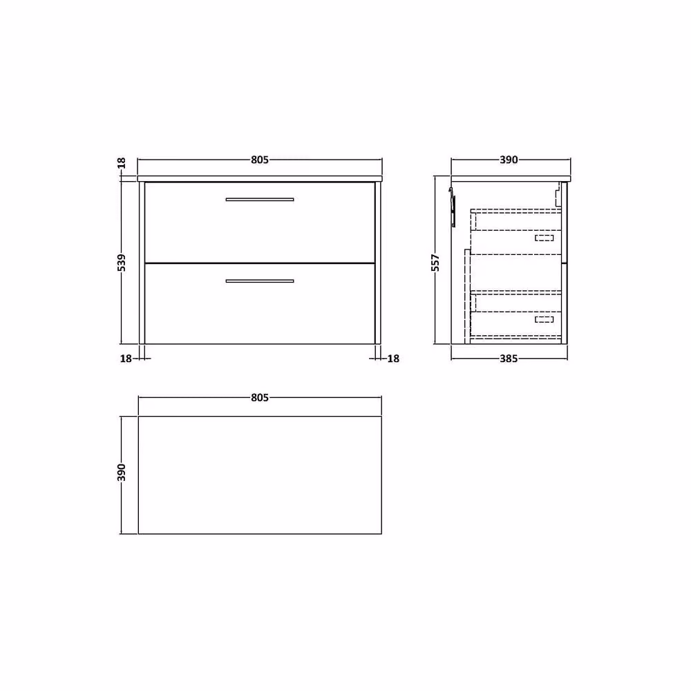 Balterley Winshill Contemporary Wall Hung 2 Drawer Bathroom Vanity Unit in Matt Grey – 2