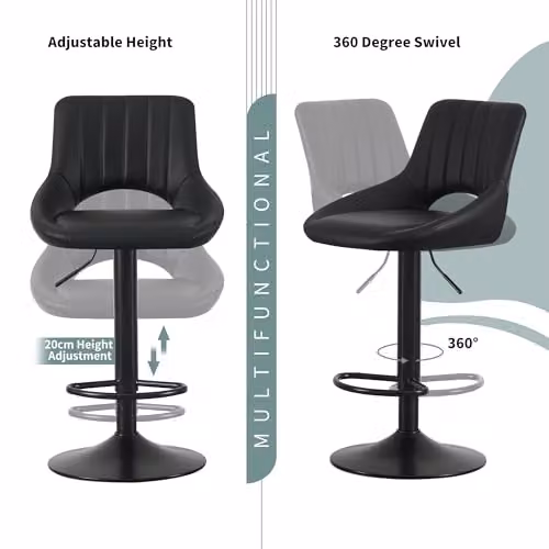 mcc direct Stacey Set of 2 Black Faux Leather Swivel Bar Stools with Backrest and Metal Base – 5