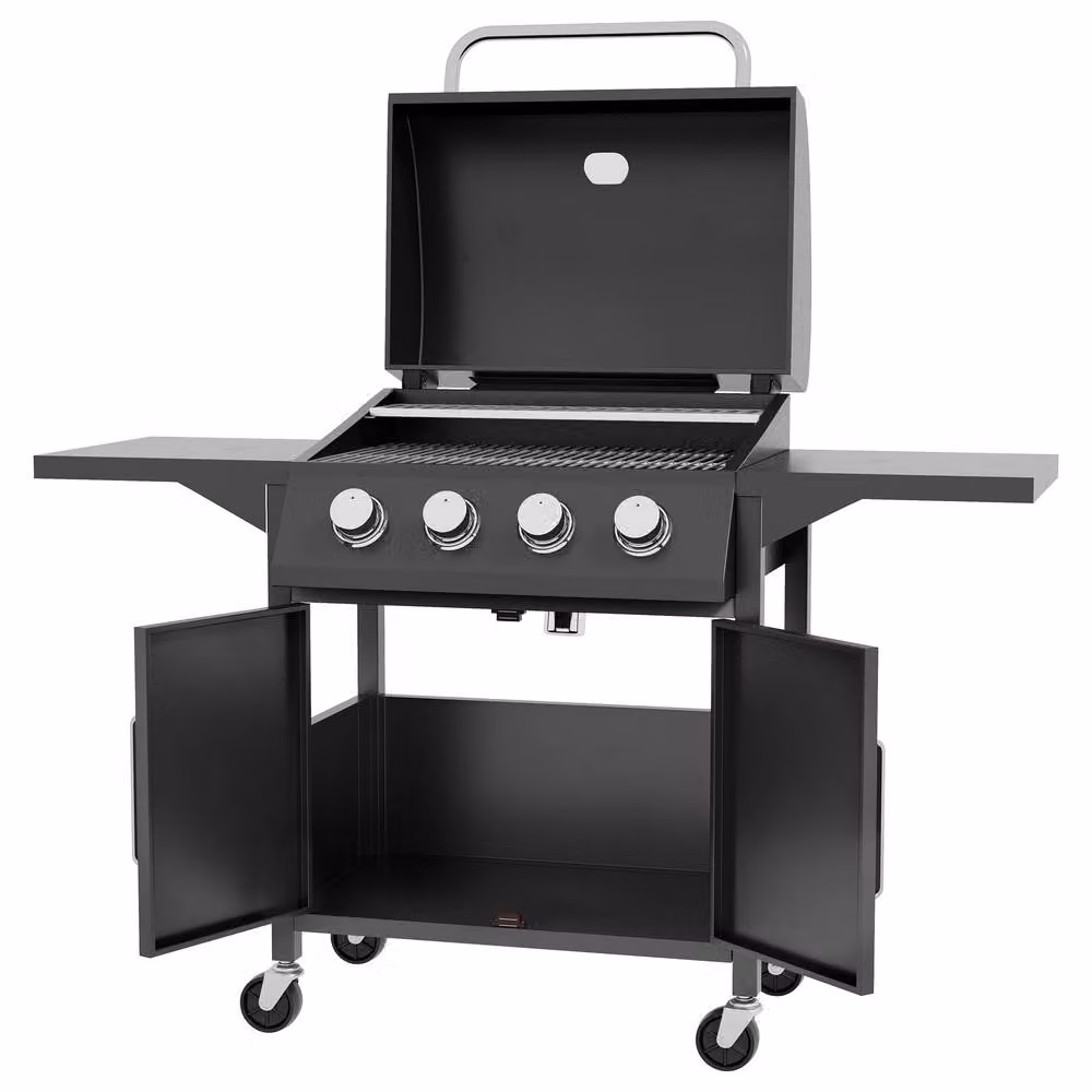 Rolipo 4 Burner Gas BBQ Grill Trolley with Cabinet and Thermometer in Black – 2