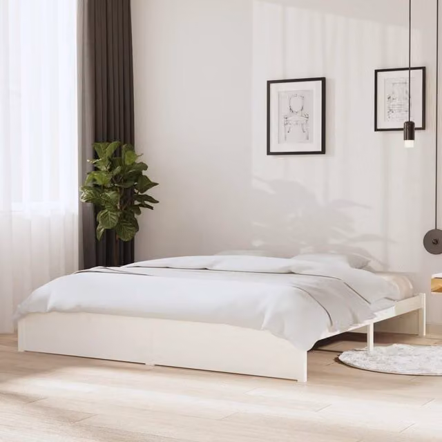Berkfield Home White Solid Pine Wood Bed Frame 200 x 200 cm – 1