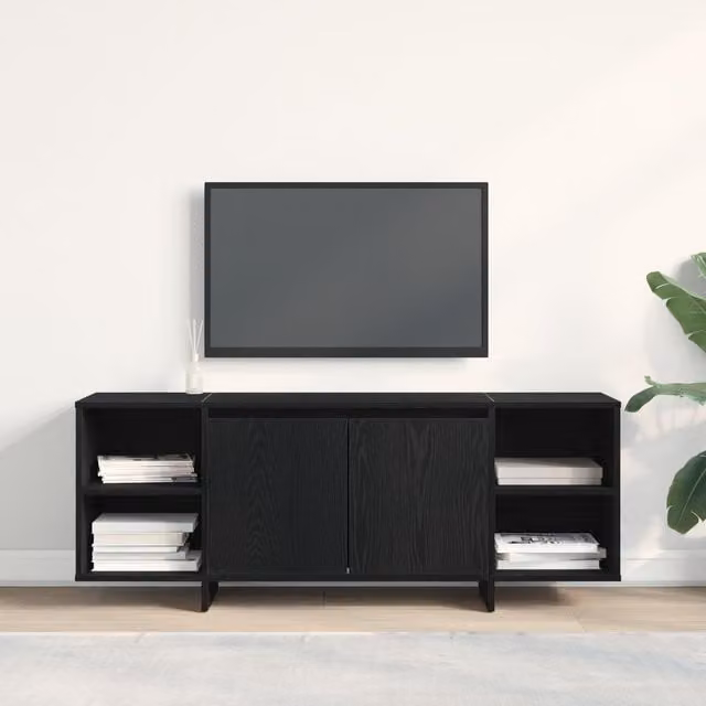 Berkfield Home Modern Black Oak TV Stand with Media Compartments, W/D/H: 120 x 30 x 40.5 cm