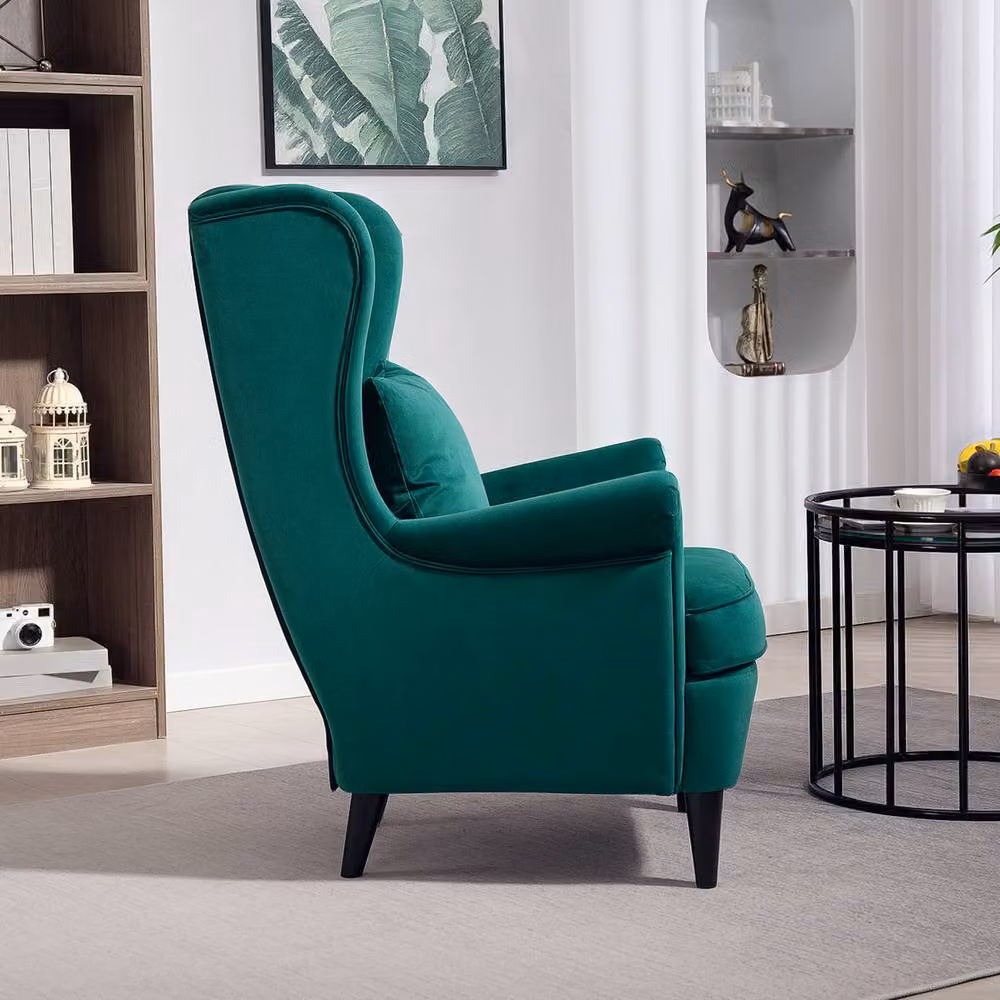 STILVORA Green Velvet Wingback Armchair with Pillow – 6