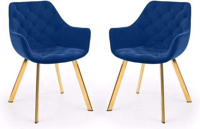 Cheshire Yorkshire Set of 2 Modern Blue Velvet Dining Chairs with Armrests