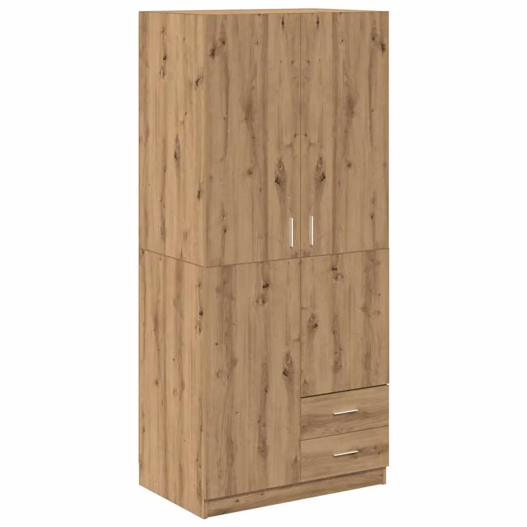 Berkfield Home Artisan Oak Wardrobe in Brown with Integrated Drawers, W/D/H: 80 x 52 x 180 cm – 2