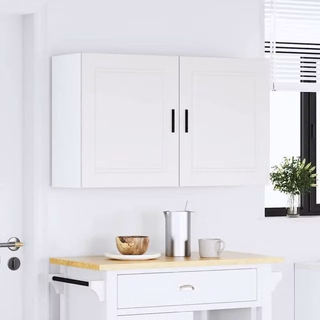 Berkfield Home Porto White Kitchen Wall Cabinets, 2 Piece Set of Engineered Wood Cabinets with Hinged Doors and Internal Shelves