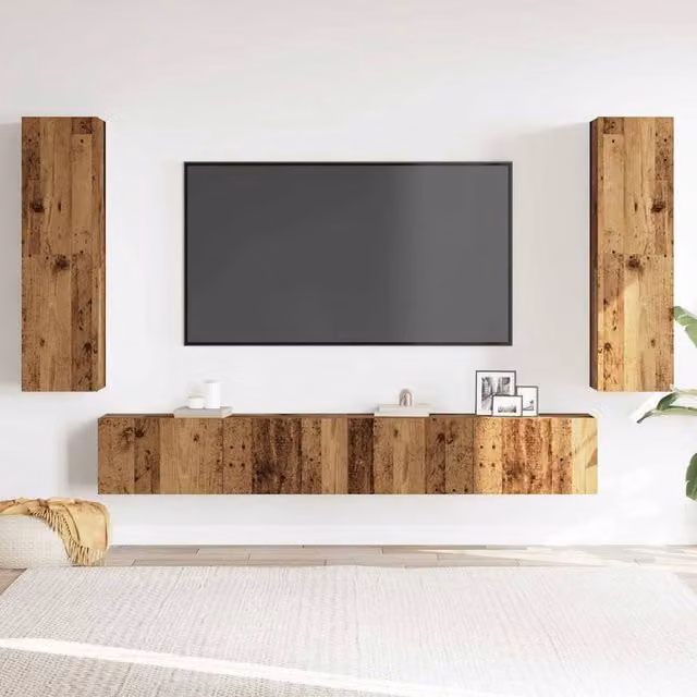 Berkfield Home Set of 4 Wall Mounted TV Cabinets in Brown Old Wood Engineered Wood – 1