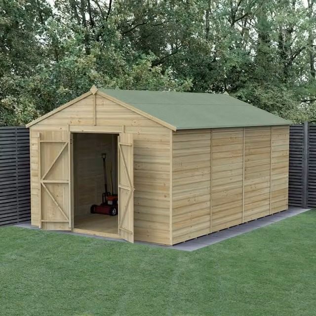 Beckwood 10x15 Apex Wood Shed with Base in Green and Brown