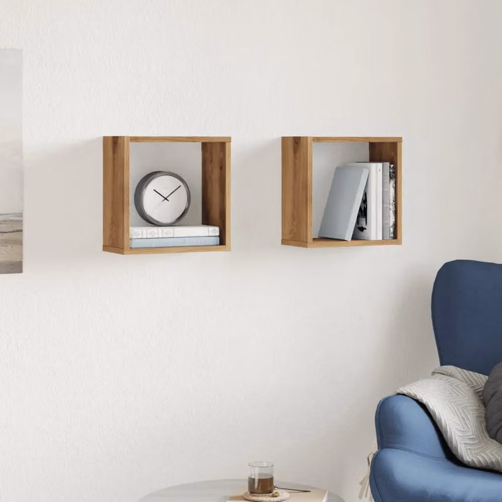 Berkfield Home Wall Mounted Cube Shelves, 2 Pack, Artisan Oak Brown, W/D/H: 30 x 15 x 30 cm – 3