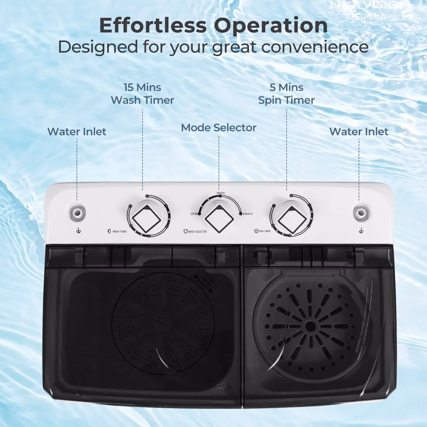 Costway Portable Twin Tub Top Loader Washing Machine, 8kg Capacity, Black – 3