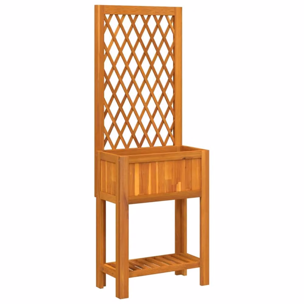 Berkfield Home Acacia Wood Planter with Trellis and Shelf, Brown, W/D/H: 55 x 29.5 x 152 cm – 2