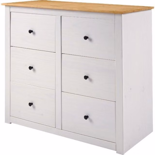 Seconique Panama 6 Drawer Chest of Drawers in White Pine Wood