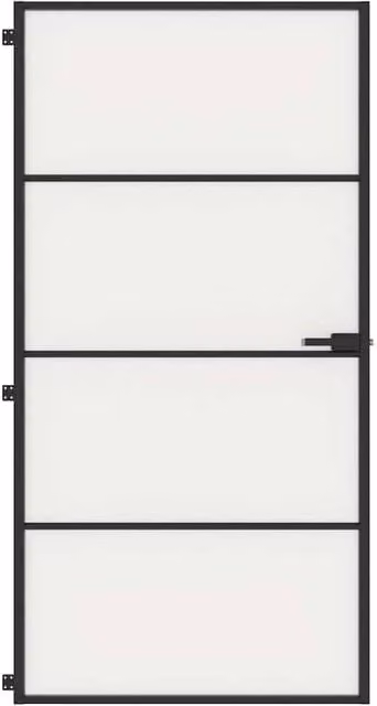Berkfield Modern Slim Interior Door in Black with Tempered Glass and Aluminium, W: 102.5 cm, H: 201.5 cm