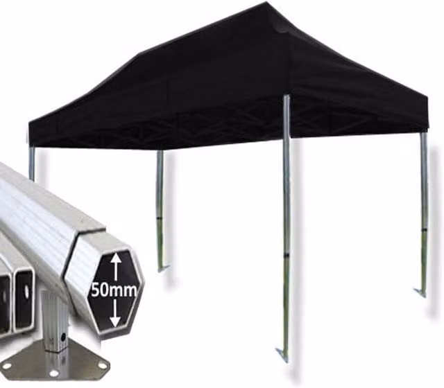 Extreme 50 Instant Pop Up Pent Gazebo, Black, W: 4.5 m, D: 3 m, H: 1.9 m
