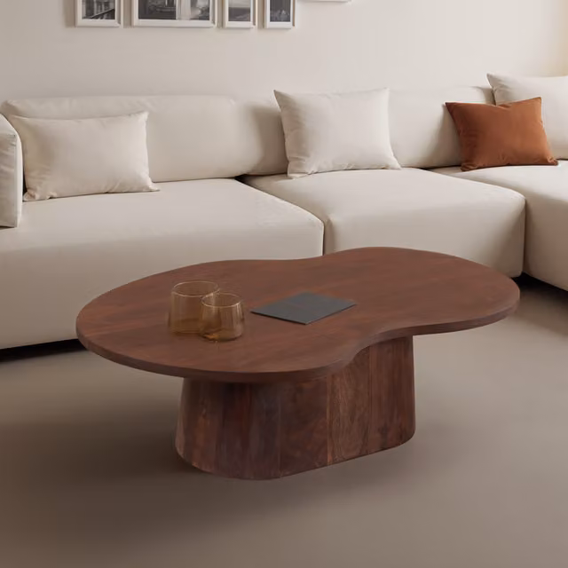 IH Design Modern Mango Wood Live Edge Coffee Table in Brown