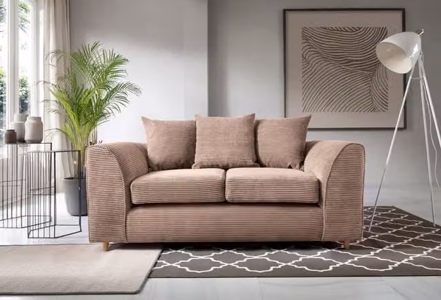 Abakus Direct Jumbo 2 Seater Sofa in Brown with Water Repellent Jumbo Cord, W/D/H: 160 x 89 x 78 cm