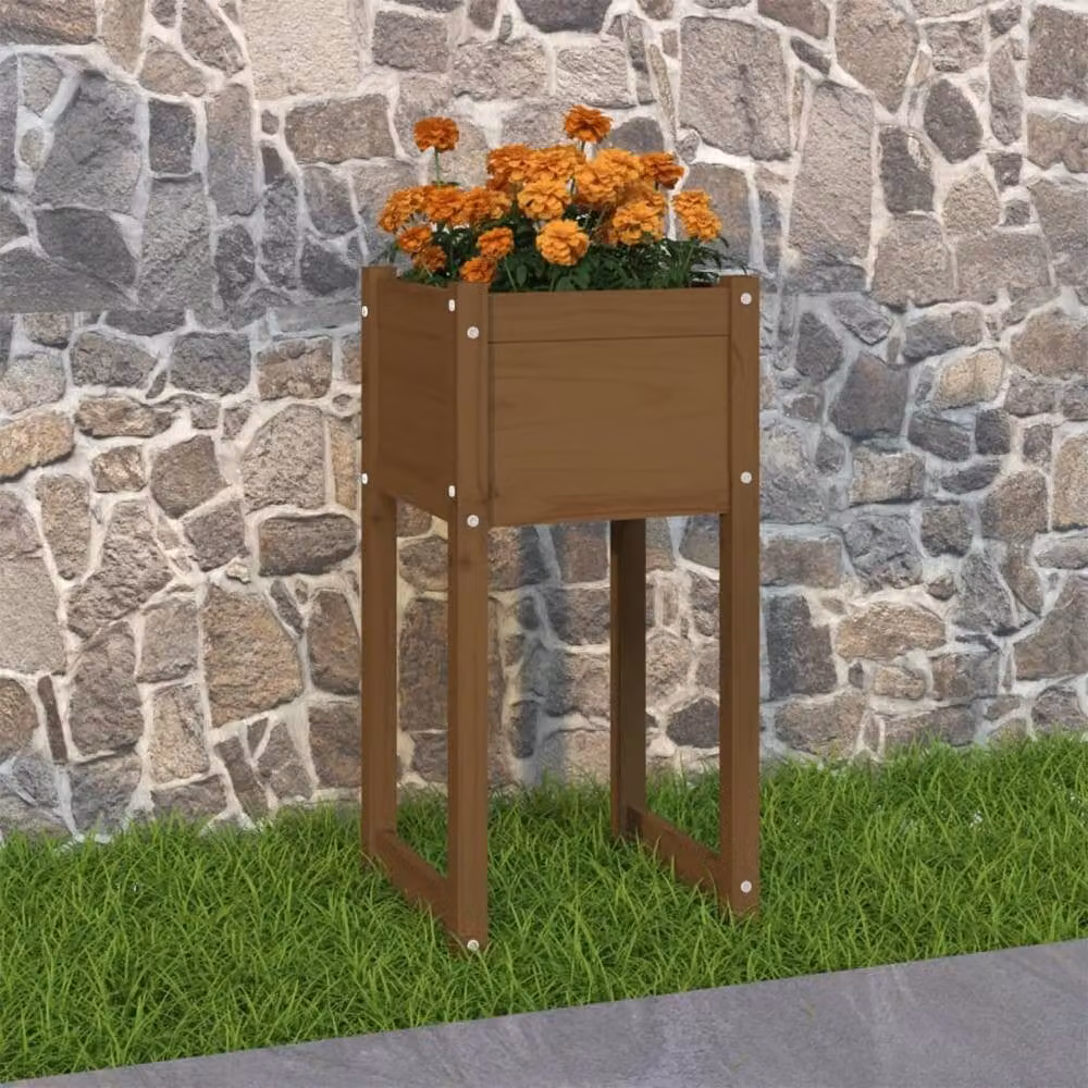 Berkfield Home Honey Brown Solid Wood Pine Planter Tub W/D/H: 40 x 40 x 81 cm – 2