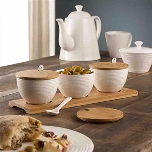 Belleek Pottery Ripple Three Serving Bowls and Tray Set in White – 2