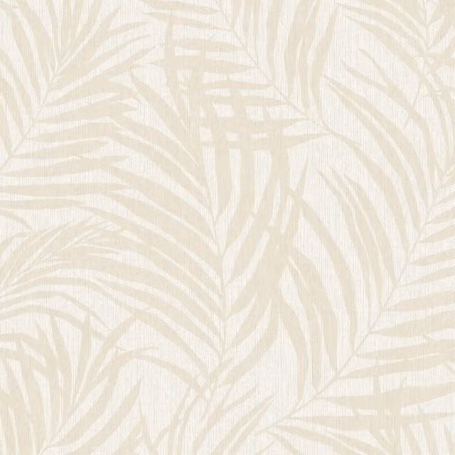 Grandeco Maui Palm Frond Leaf Textured Botanical Floral Wallpaper in Beige