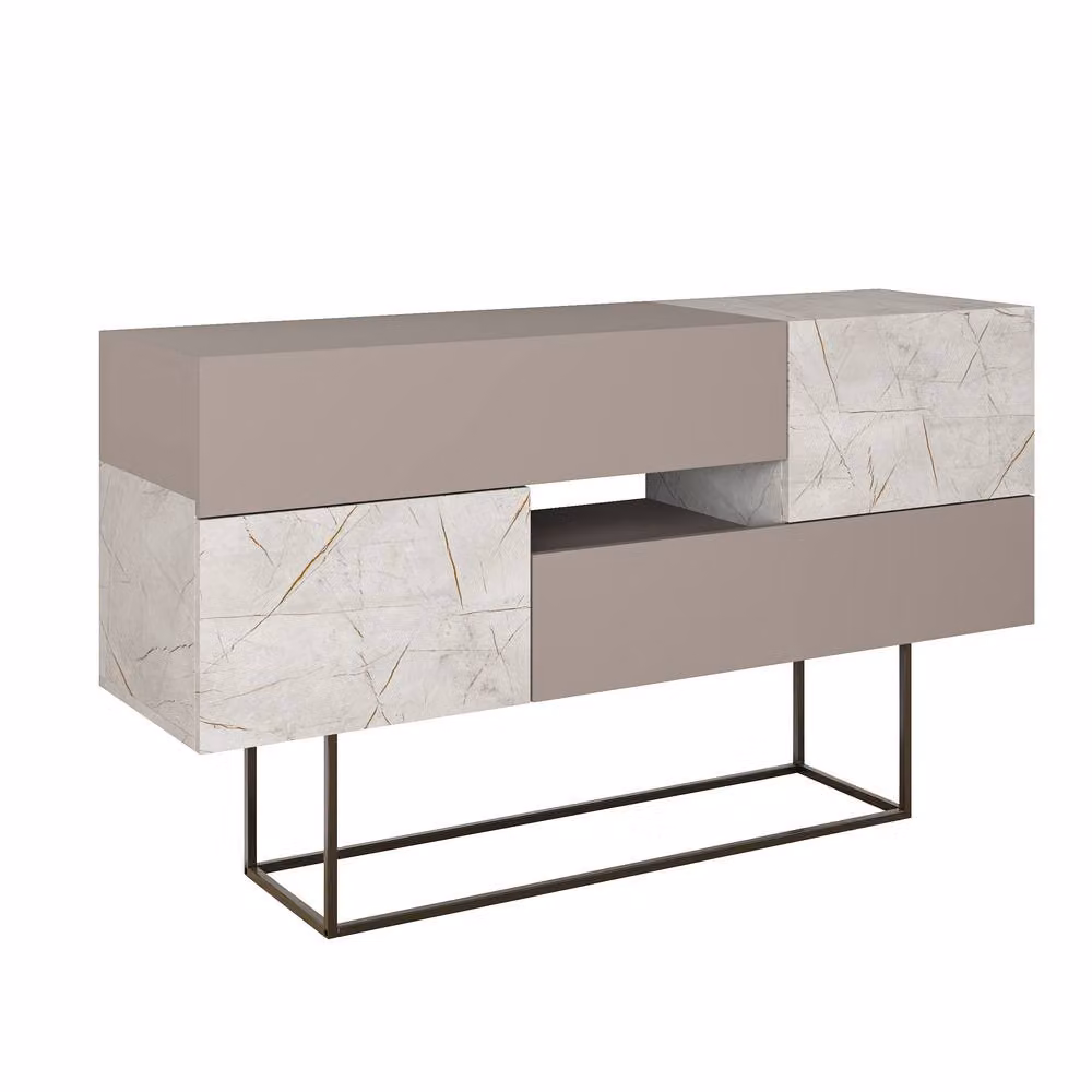 Decortie Eros Modern Console Sideboard with Cupboards and Soft Close Drawers in Beige Matt – 2