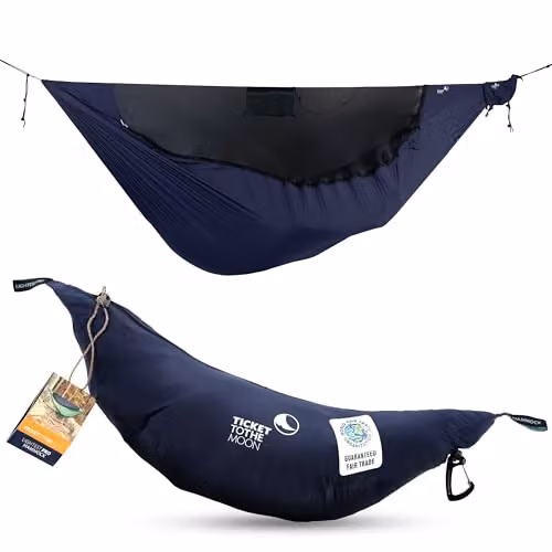 Ticket to the Moon Lightest Pro Hammock with Insect Protection and Integrated Ridgeline, Navy Blue – 6