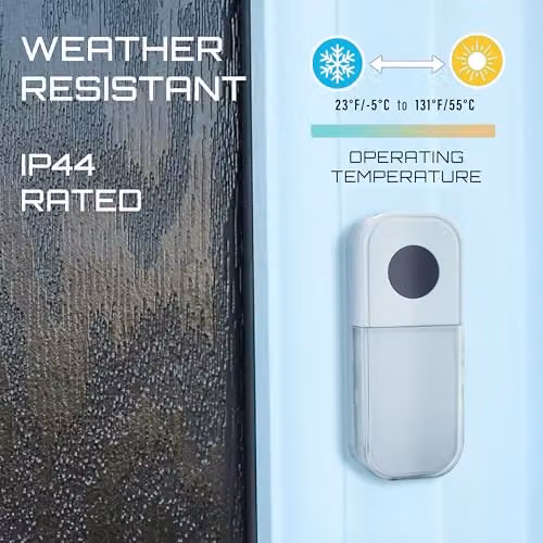 Uni-Com Wireless Plug-in Door Chime with 30 Melodies, 150m Range and LED Colour Change Alert in Blue and White – 4