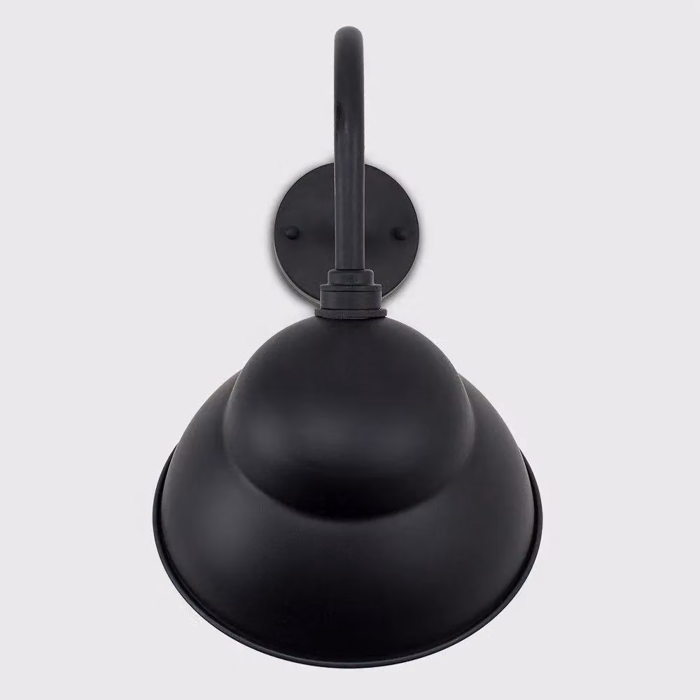 MiniSun Black Metal Swan Neck Outdoor Wall Light with Dome Shade, IP23 Rated, Mains Wired – 2