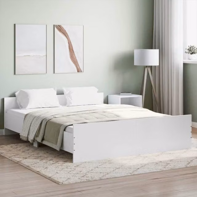 Berkfield Home King Size Bed Frame with Headboard and Footboard in White, W/D/H: 150 x 200 cm