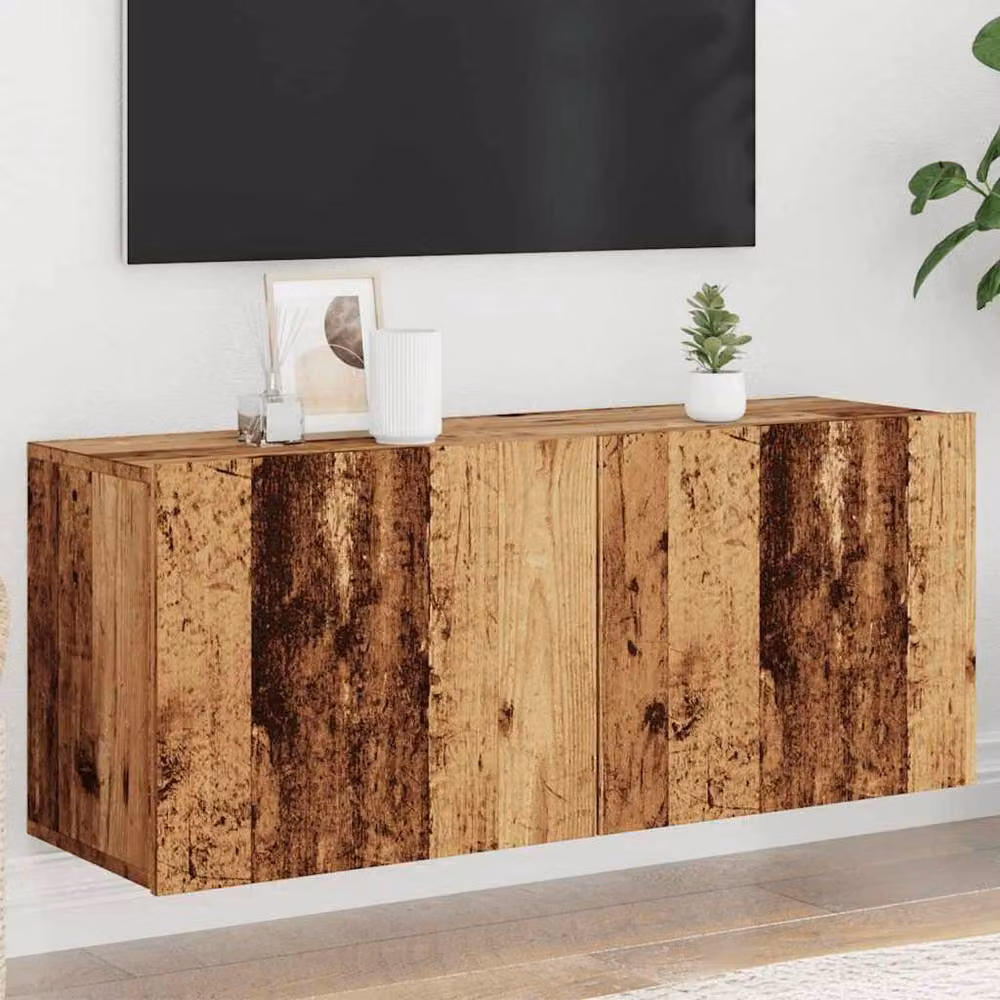 Berkfield Home Wall-mounted Rustic Old Wood TV Cabinet in Brown, W/D/H: 100 x 30 x 41 cm – 4